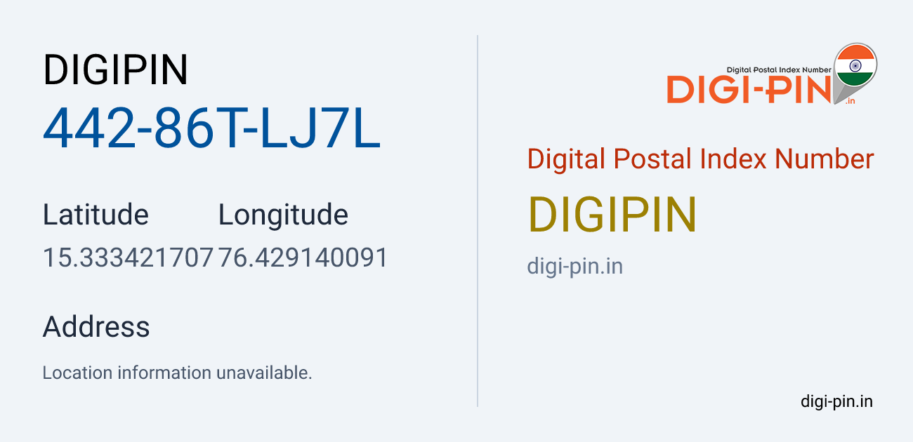 DigiPin 442-86T-LJ7L location map showing coordinates 15.333422, 76.429140
