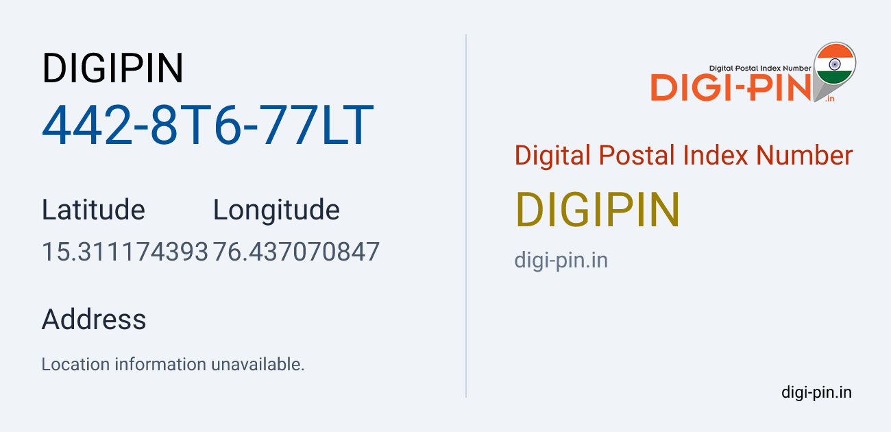 DigiPin 442-8T6-77LT location map showing coordinates 15.311174, 76.437071