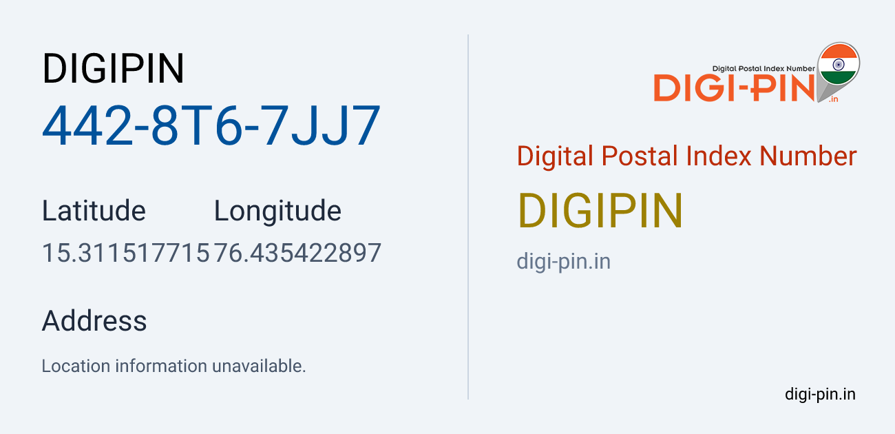 DigiPin 442-8T6-7JJ7 location map showing coordinates 15.311518, 76.435423