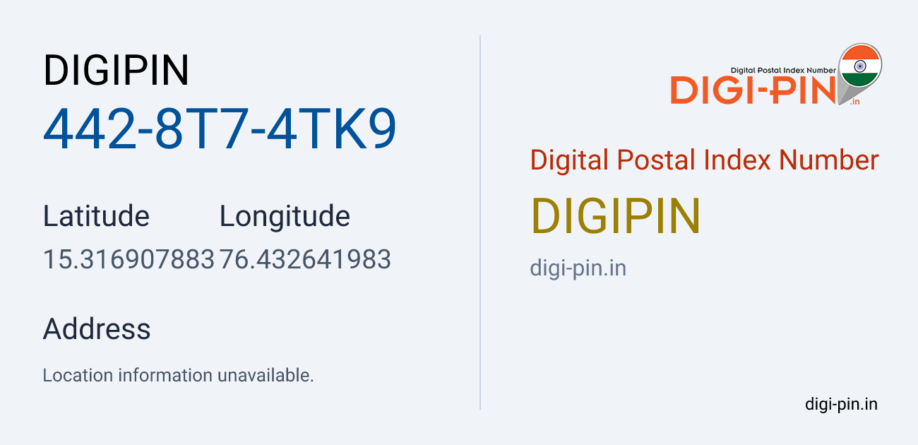 DigiPin 442-8T7-4TK9 location map showing coordinates 15.316908, 76.432642