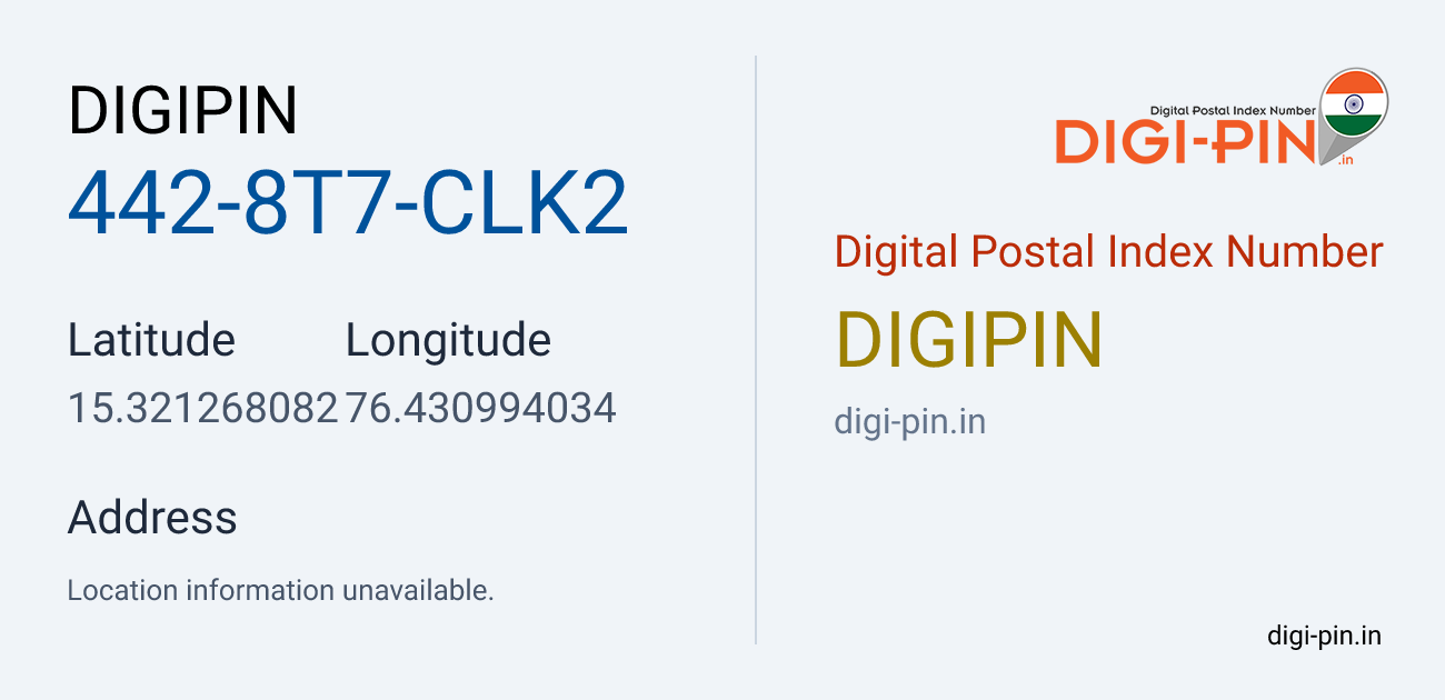 DigiPin 442-8T7-CLK2 location map showing coordinates 15.321268, 76.430994