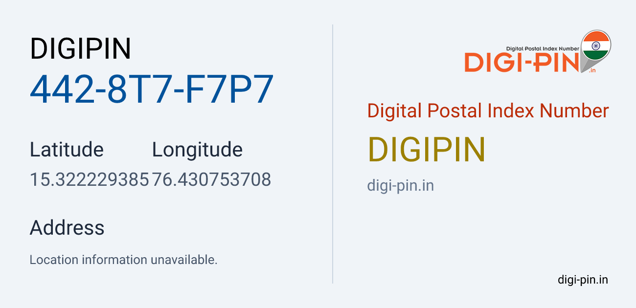 DigiPin 442-8T7-F7P7 location map showing coordinates 15.322229, 76.430754