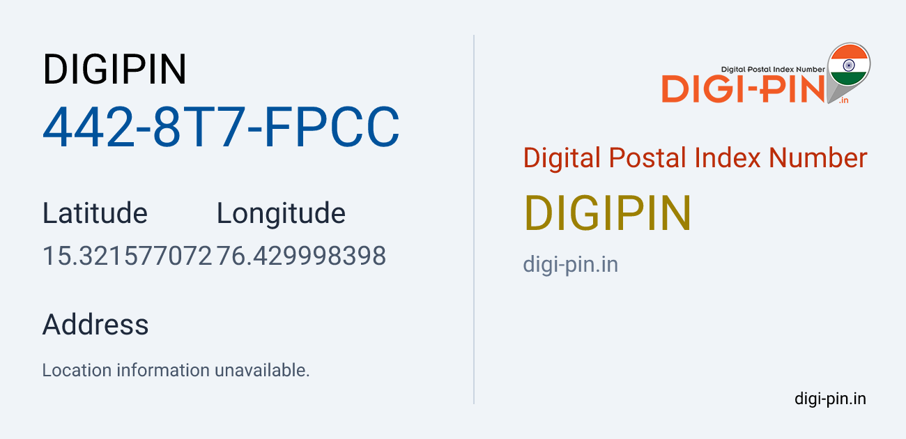 DigiPin 442-8T7-FPCC location map showing coordinates 15.321577, 76.429998