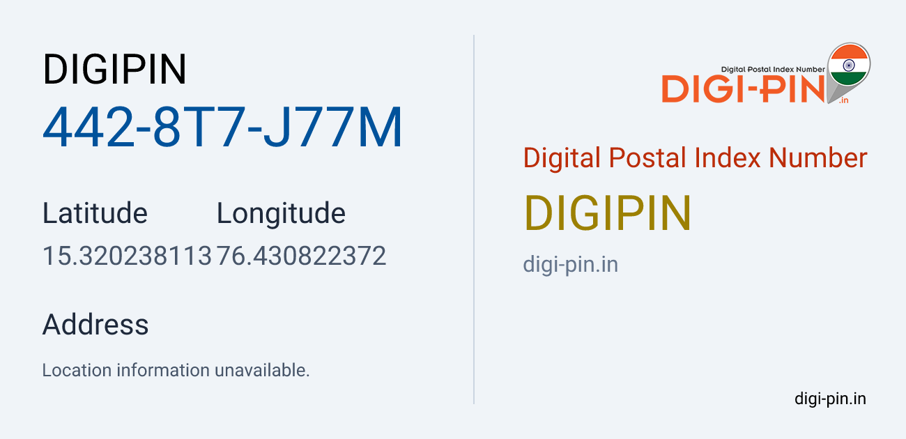 DigiPin 442-8T7-J77M location map showing coordinates 15.320238, 76.430822