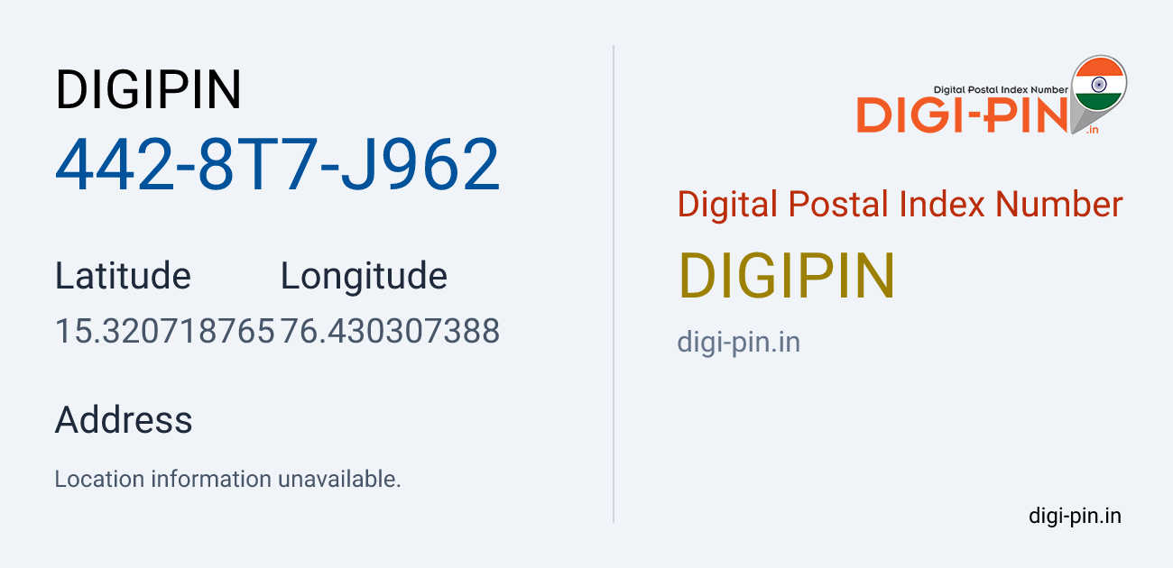 DigiPin 442-8T7-J962 location map showing coordinates 15.320719, 76.430307