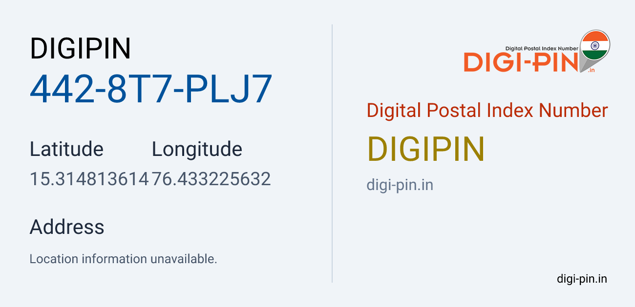 DigiPin 442-8T7-PLJ7 location map showing coordinates 15.314814, 76.433226