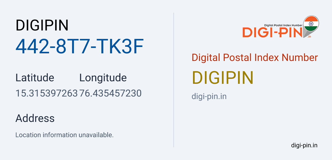 DigiPin 442-8T7-TK3F location map showing coordinates 15.315397, 76.435457
