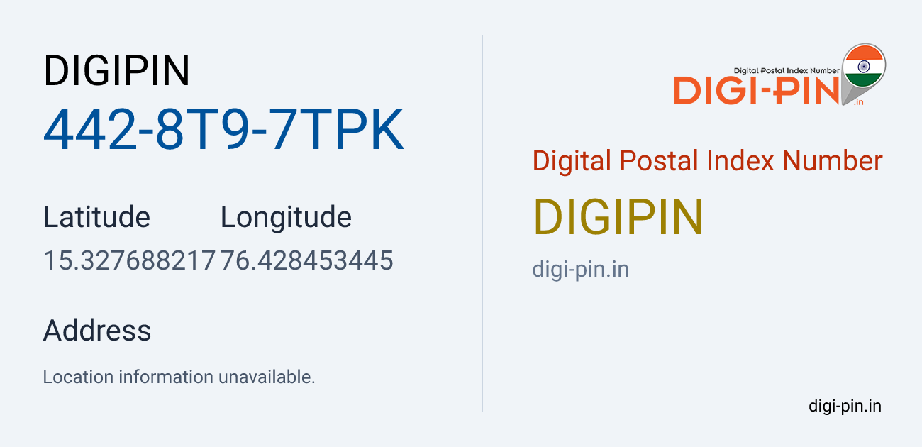DigiPin 442-8T9-7TPK location map showing coordinates 15.327688, 76.428453
