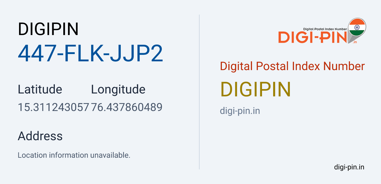 DigiPin 447-FLK-JJP2 location map showing coordinates 15.311243, 76.437860