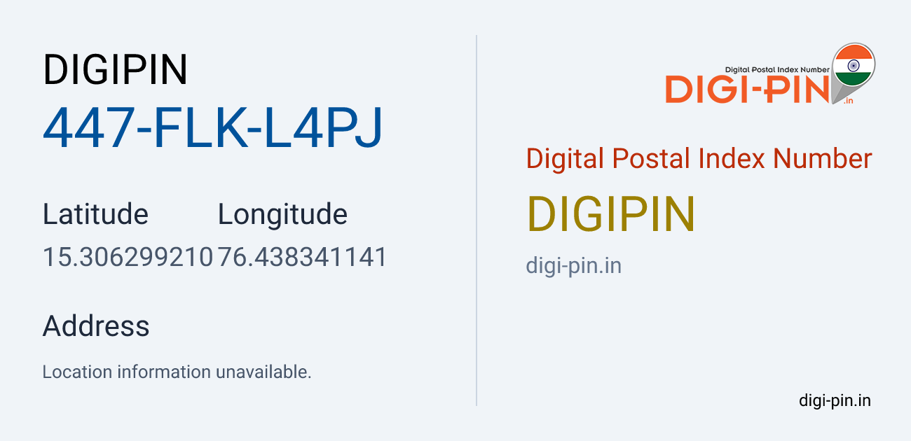 DigiPin 447-FLK-L4PJ location map showing coordinates 15.306299, 76.438341