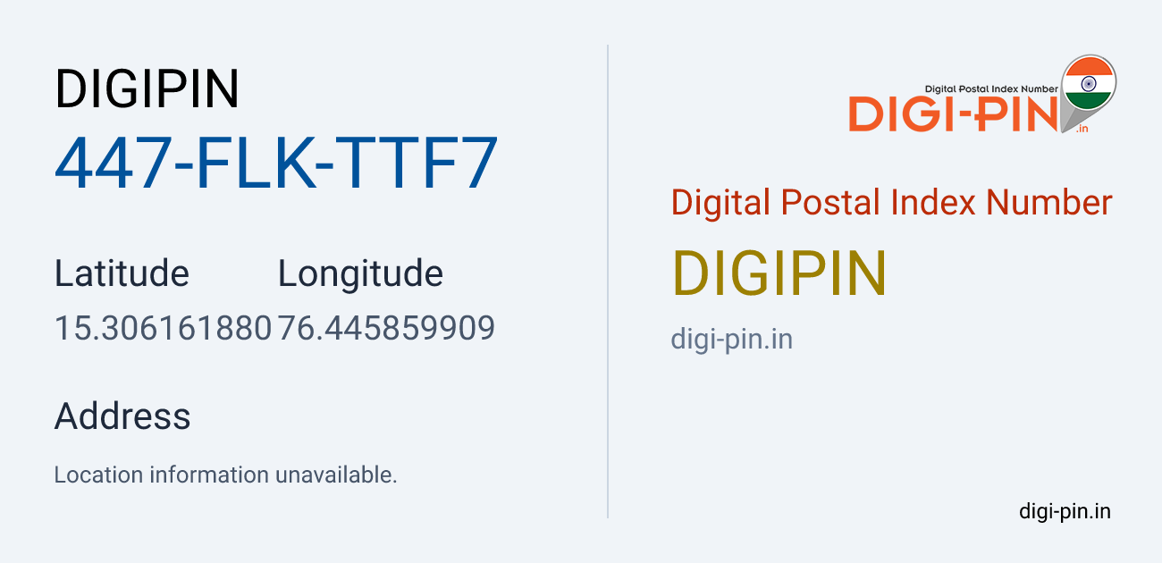 DigiPin 447-FLK-TTF7 location map showing coordinates 15.306162, 76.445860