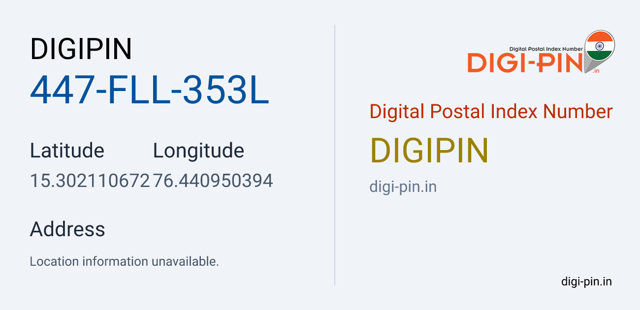 DigiPin 447-FLL-353L location map showing coordinates 15.302111, 76.440950