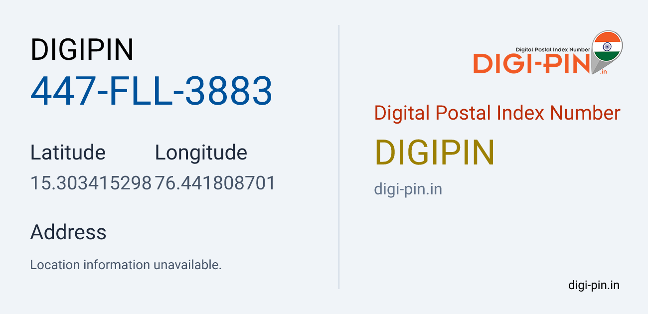 DigiPin 447-FLL-3883 location map showing coordinates 15.303415, 76.441809