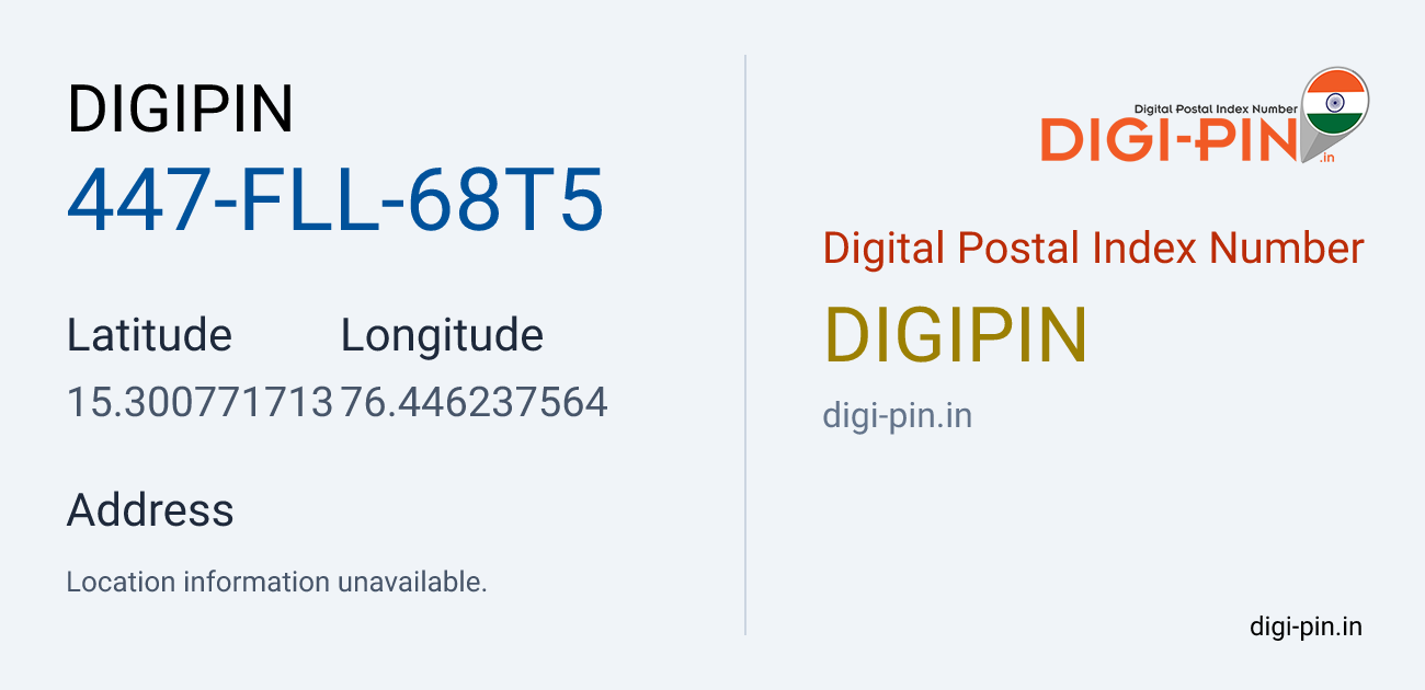 DigiPin 447-FLL-68T5 location map showing coordinates 15.300772, 76.446238