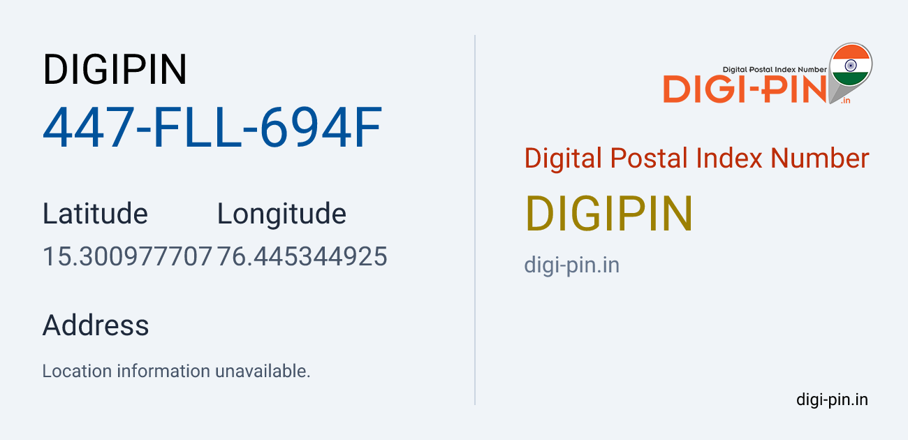 DigiPin 447-FLL-694F location map showing coordinates 15.300978, 76.445345