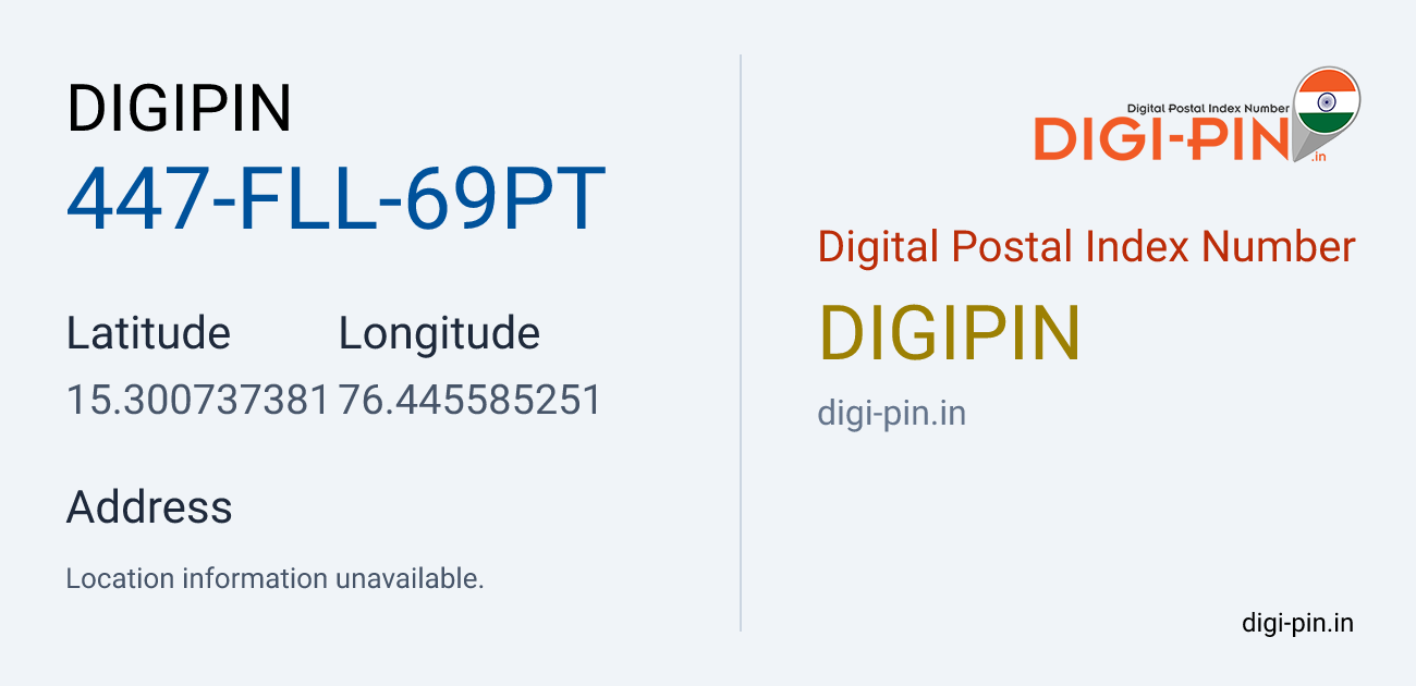 DigiPin 447-FLL-69PT location map showing coordinates 15.300737, 76.445585