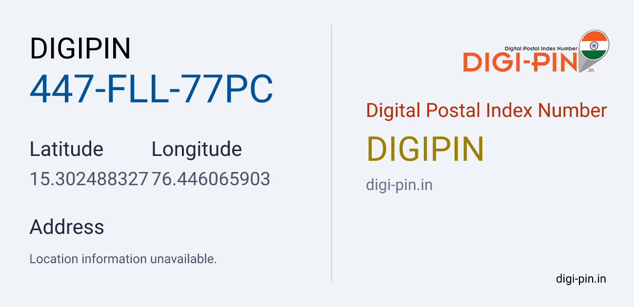 DigiPin 447-FLL-77PC location map showing coordinates 15.302488, 76.446066