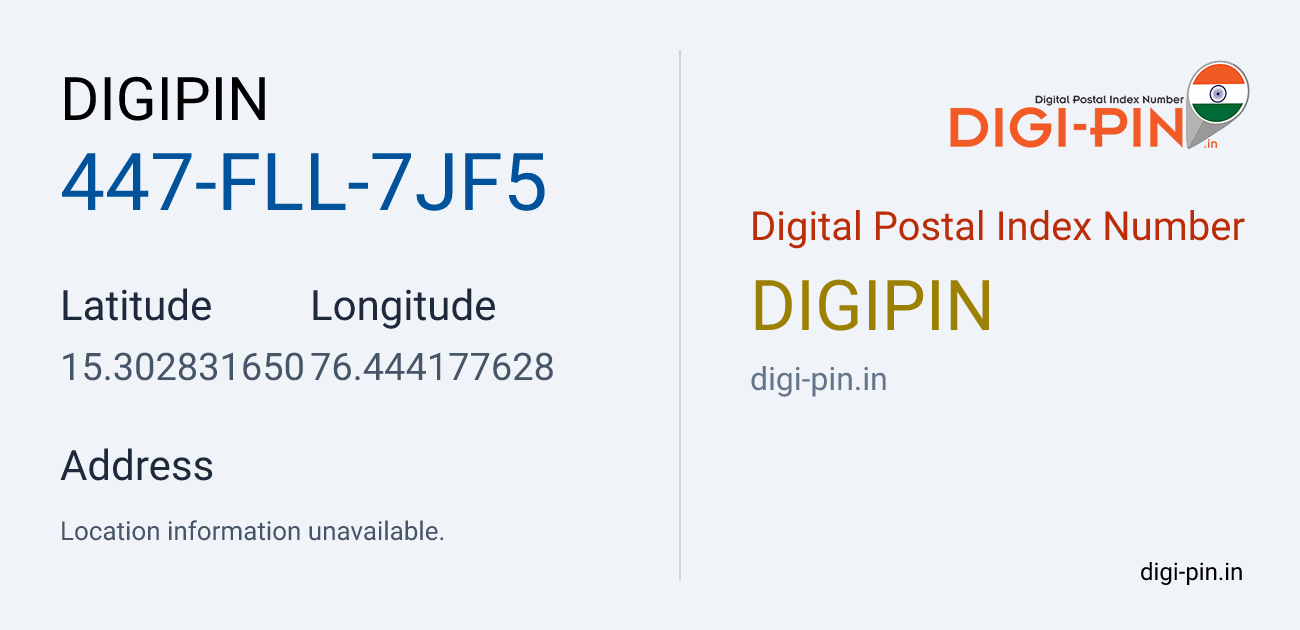 DigiPin 447-FLL-7JF5 location map showing coordinates 15.302832, 76.444178