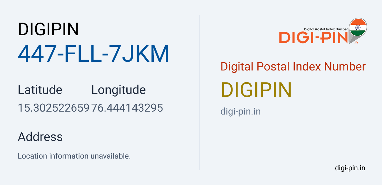 DigiPin 447-FLL-7JKM location map showing coordinates 15.302523, 76.444143