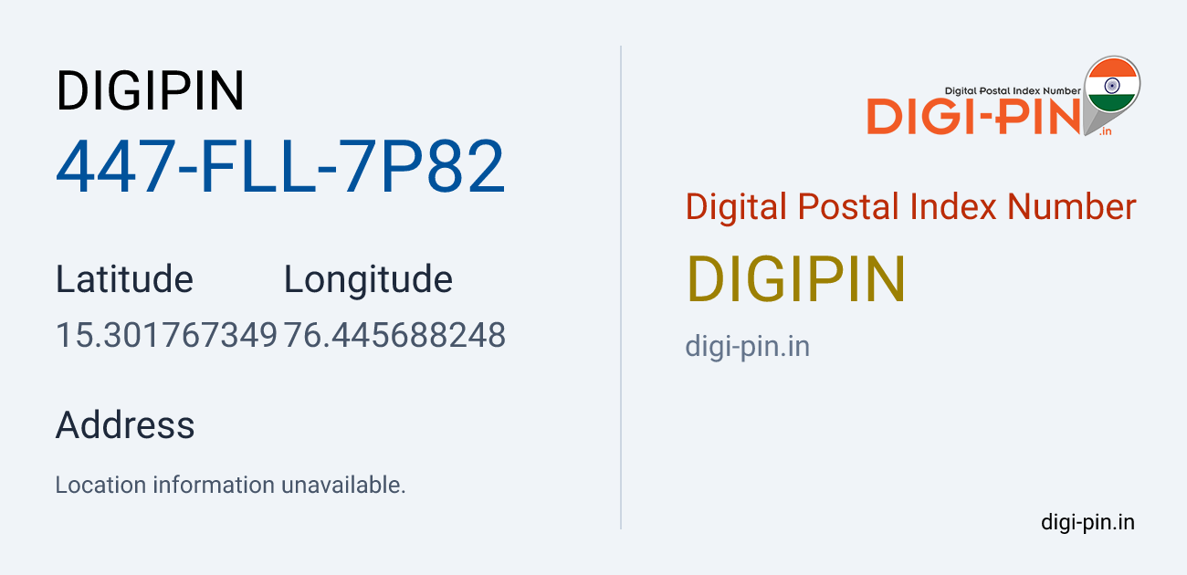 DigiPin 447-FLL-7P82 location map showing coordinates 15.301767, 76.445688