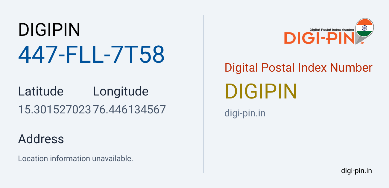 DigiPin 447-FLL-7T58 location map showing coordinates 15.301527, 76.446135
