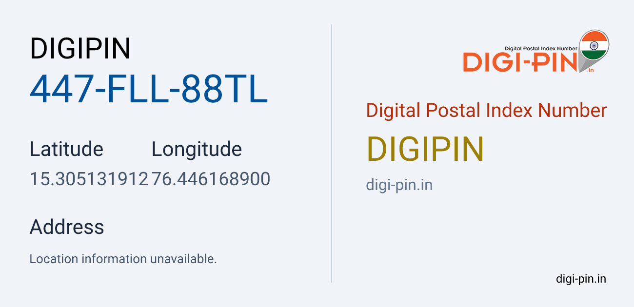 DigiPin 447-FLL-88TL location map showing coordinates 15.305132, 76.446169