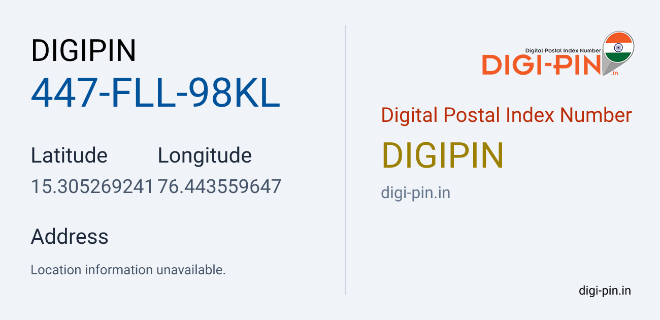 DigiPin 447-FLL-98KL location map showing coordinates 15.305269, 76.443560