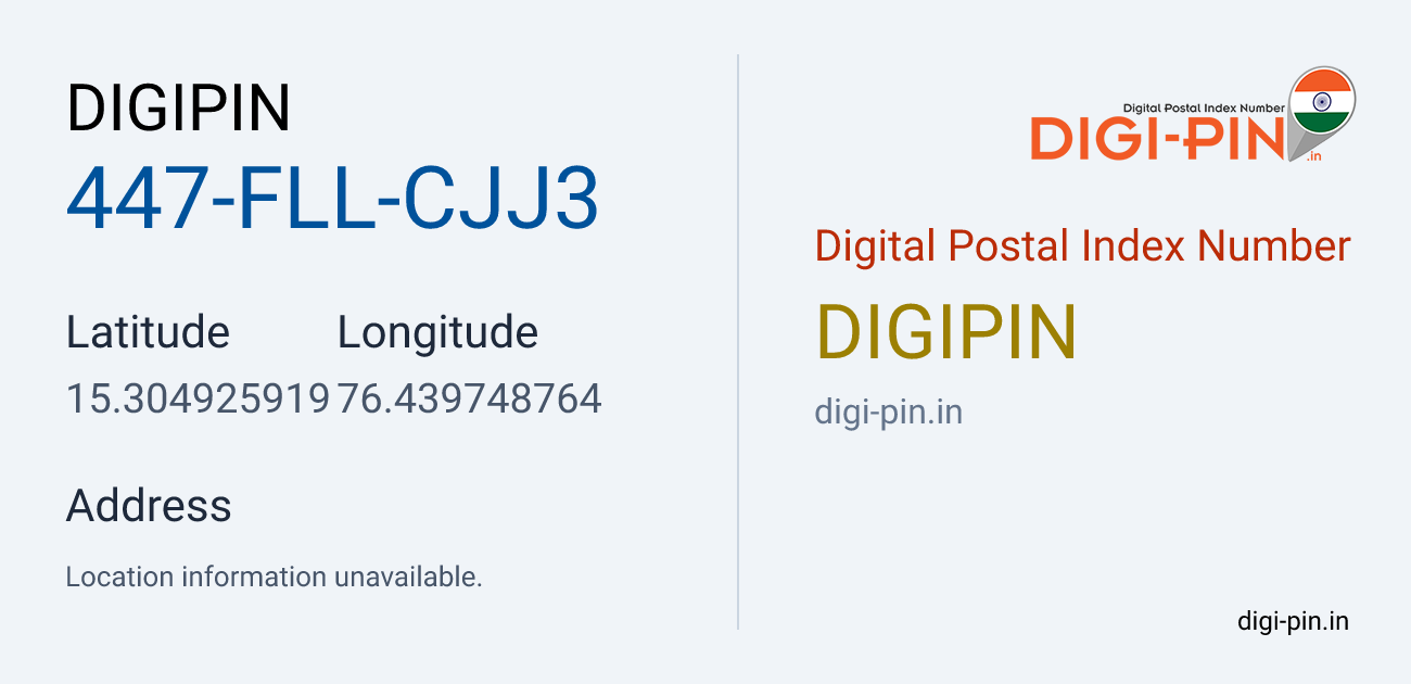 DigiPin 447-FLL-CJJ3 location map showing coordinates 15.304926, 76.439749