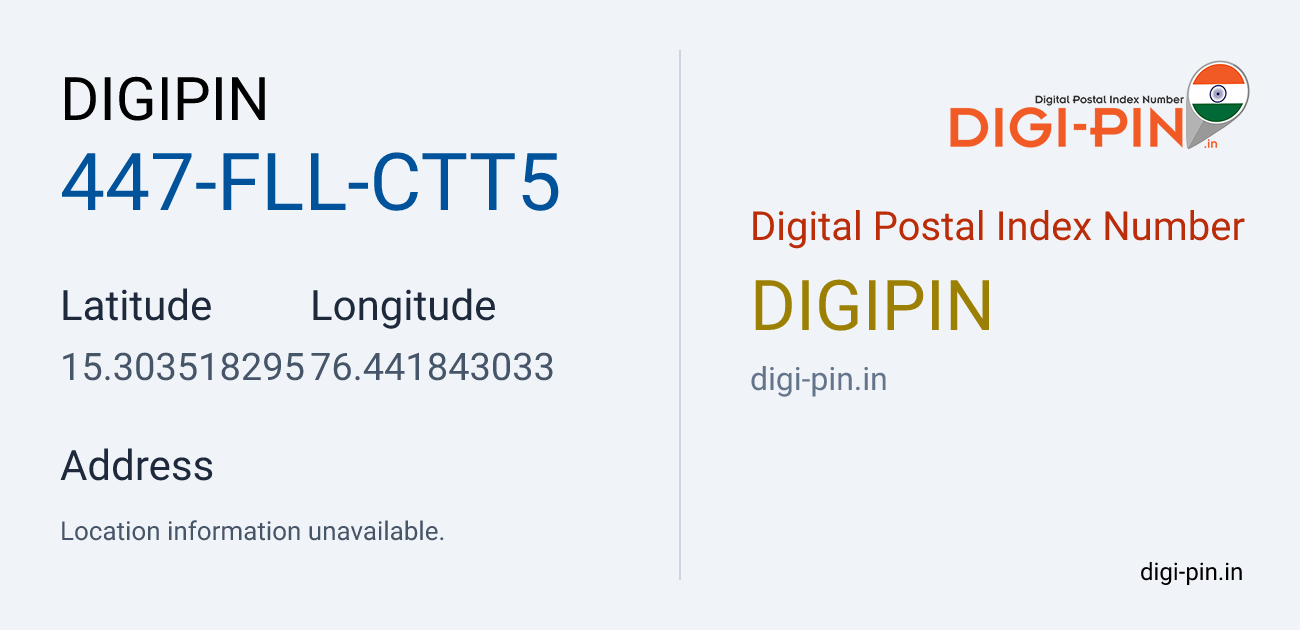 DigiPin 447-FLL-CTT5 location map showing coordinates 15.303518, 76.441843