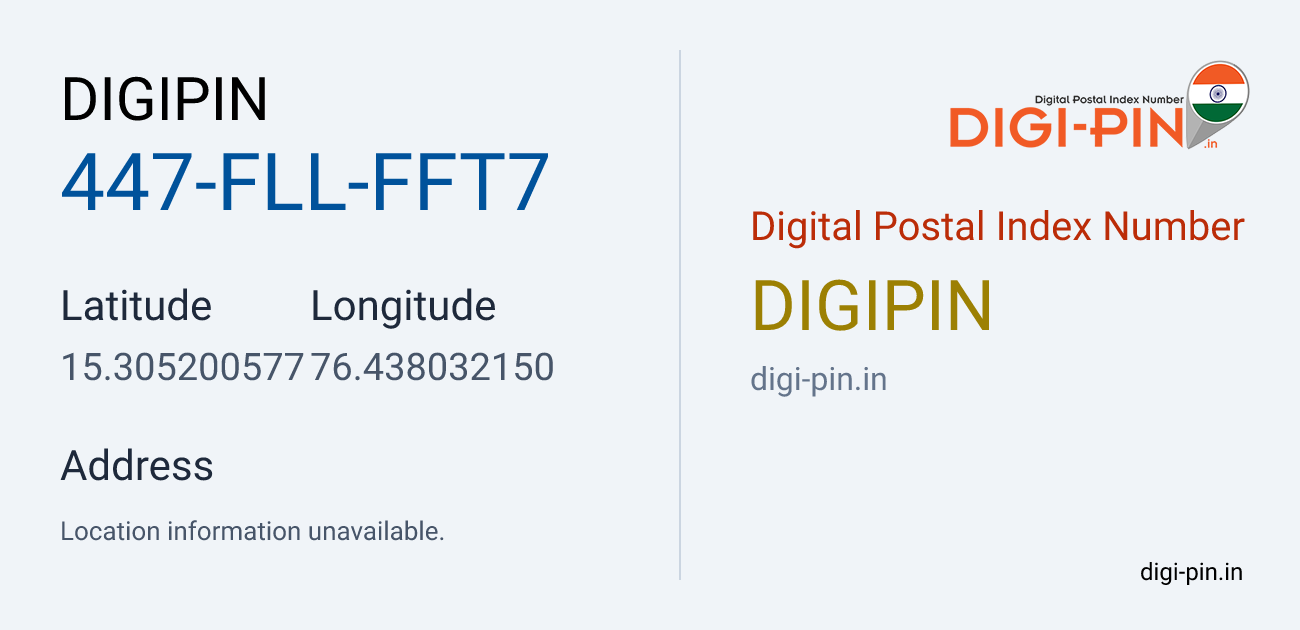 DigiPin 447-FLL-FFT7 location map showing coordinates 15.305201, 76.438032
