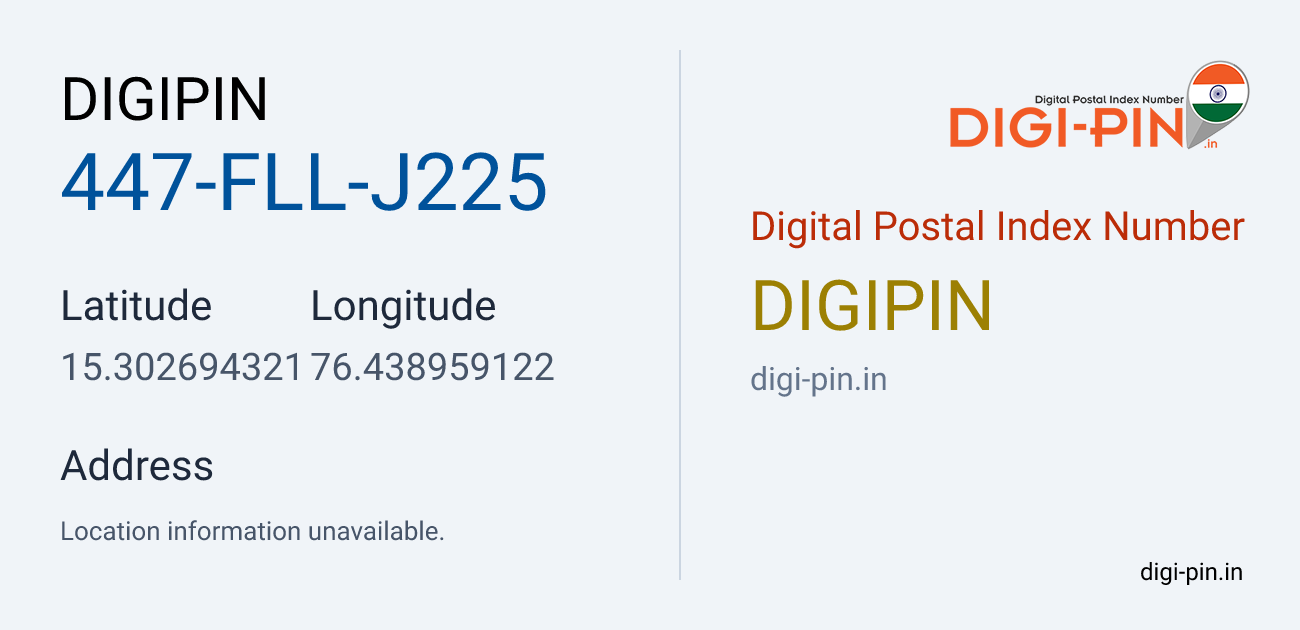 DigiPin 447-FLL-J225 location map showing coordinates 15.302694, 76.438959