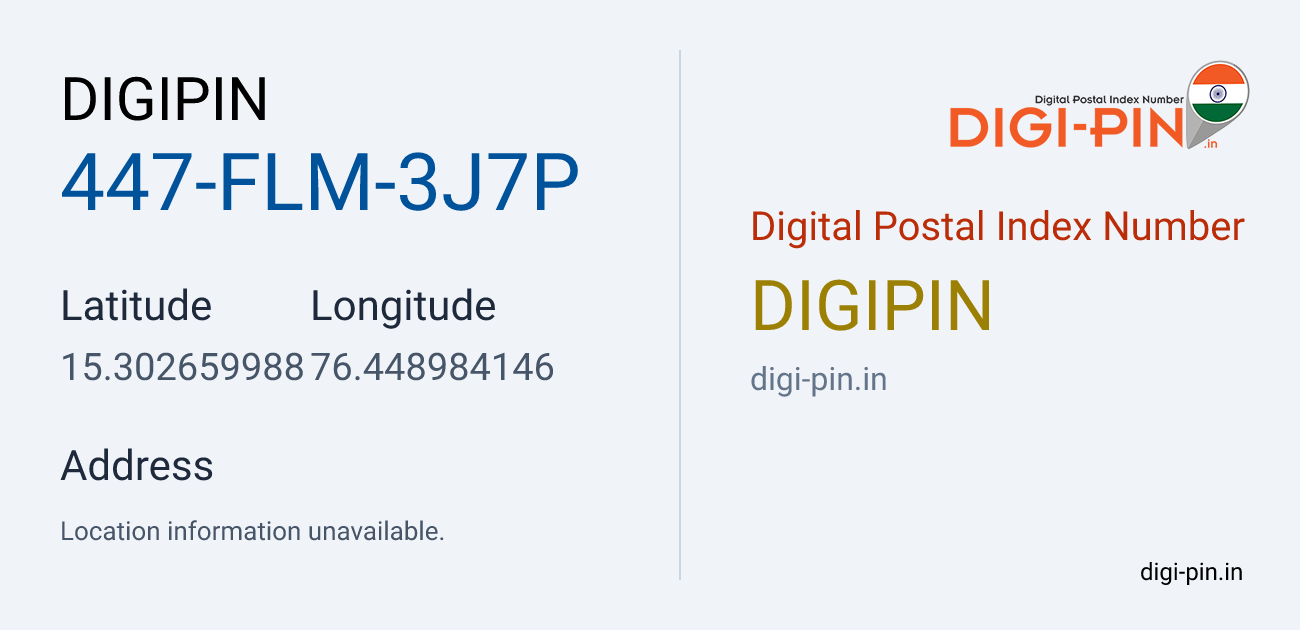 DigiPin 447-FLM-3J7P location map showing coordinates 15.302660, 76.448984