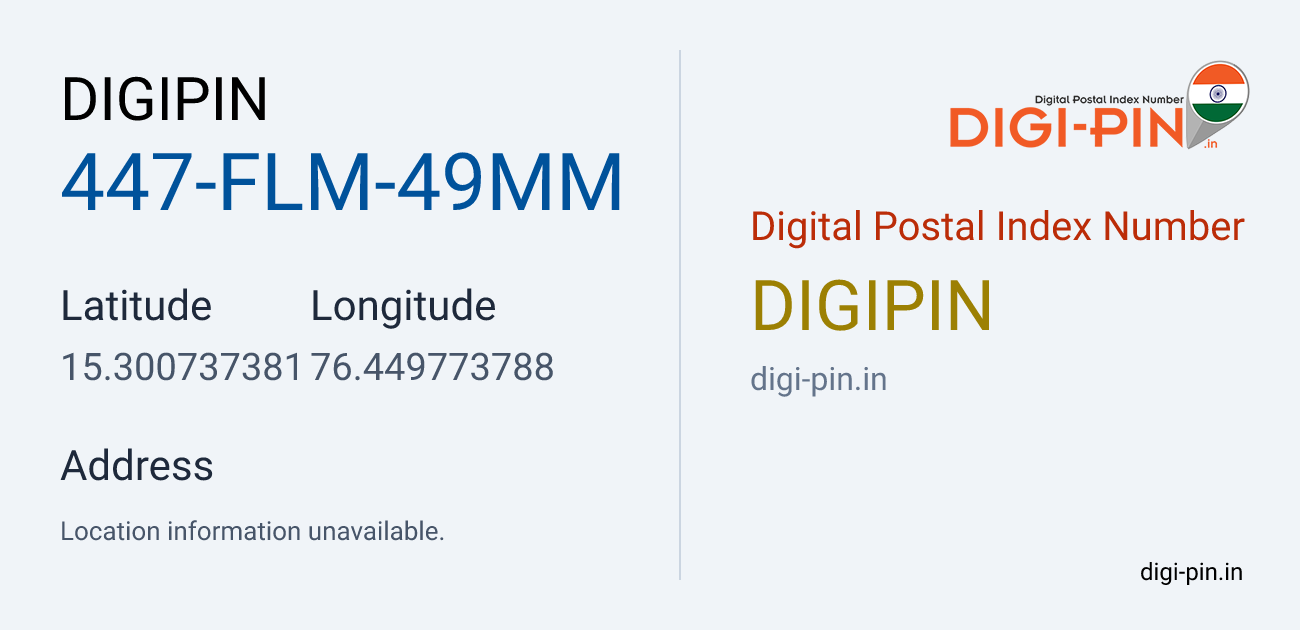 DigiPin 447-FLM-49MM location map showing coordinates 15.300737, 76.449774
