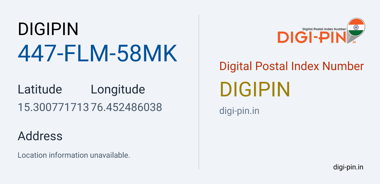 DigiPin 447-FLM-58MK location map showing coordinates 15.300772, 76.452486