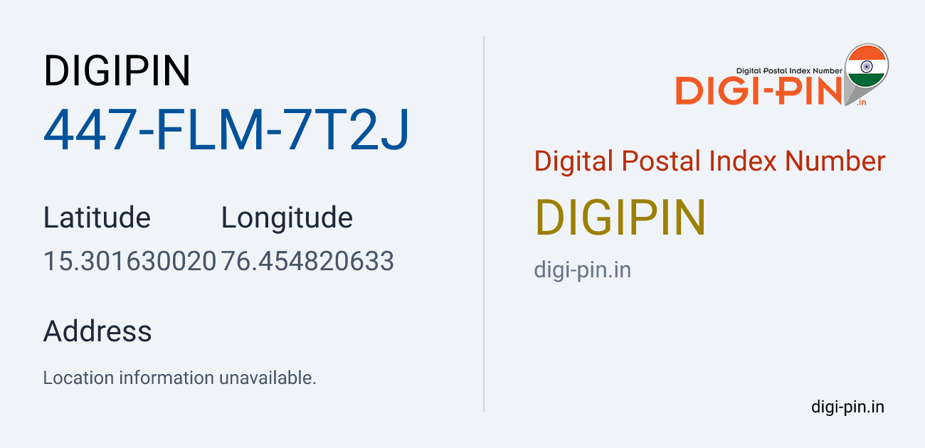 DigiPin 447-FLM-7T2J location map showing coordinates 15.301630, 76.454821