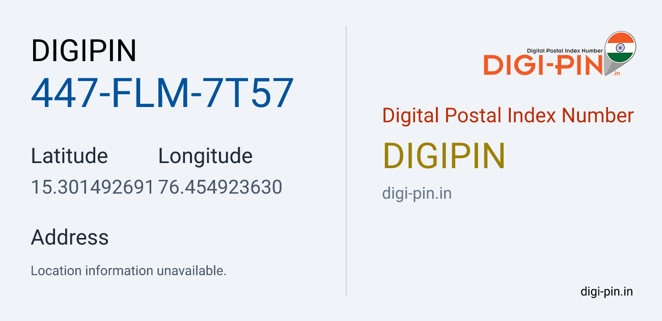 DigiPin 447-FLM-7T57 location map showing coordinates 15.301493, 76.454924