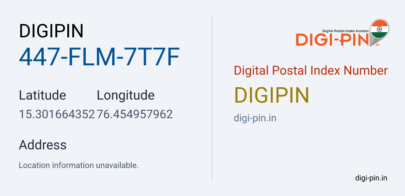 DigiPin 447-FLM-7T7F location map showing coordinates 15.301664, 76.454958