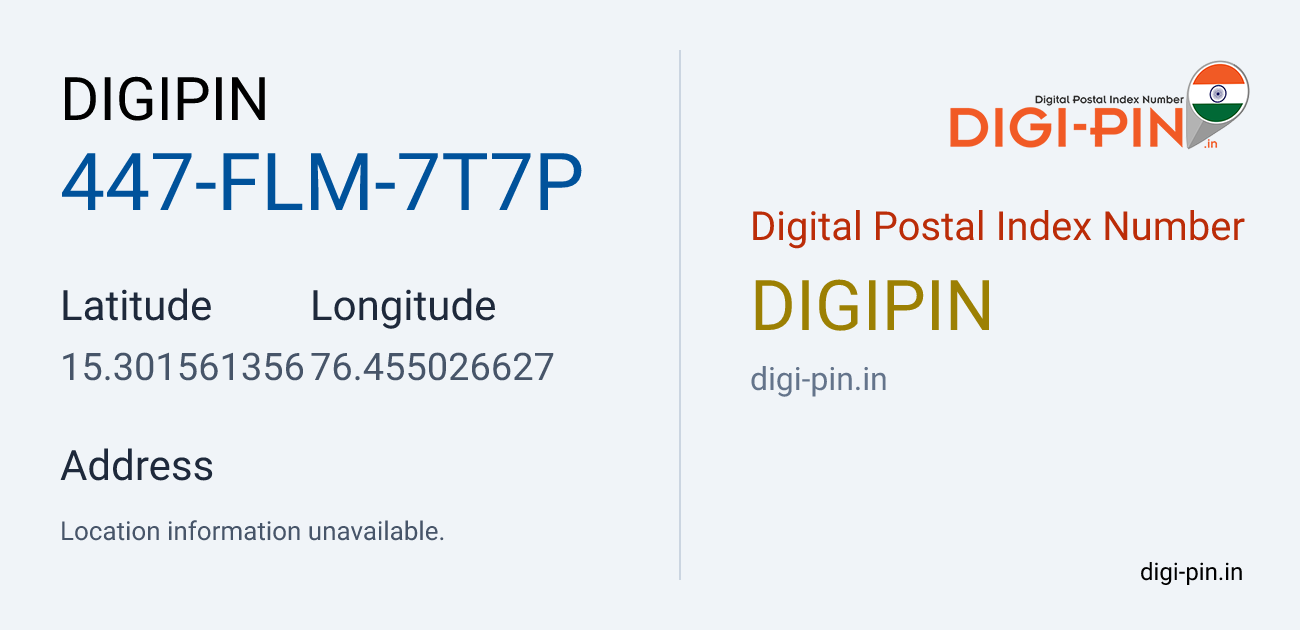 DigiPin 447-FLM-7T7P location map showing coordinates 15.301561, 76.455027