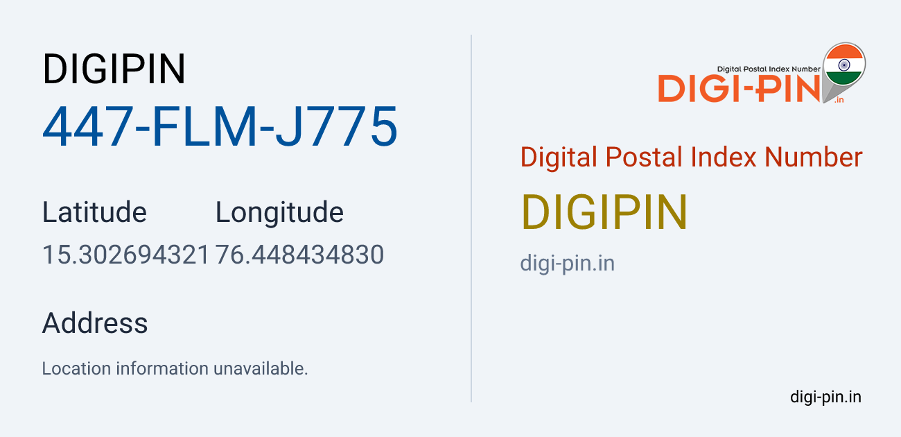 DigiPin 447-FLM-J775 location map showing coordinates 15.302694, 76.448435