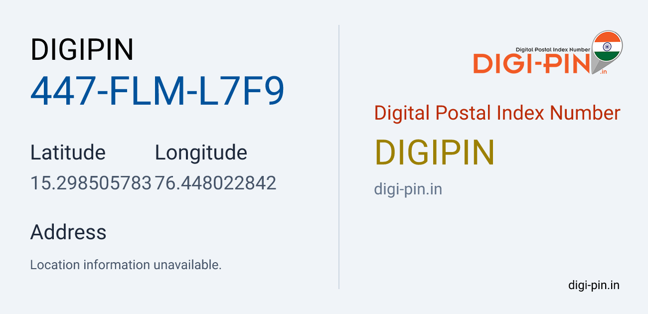 DigiPin 447-FLM-L7F9 location map showing coordinates 15.298506, 76.448023