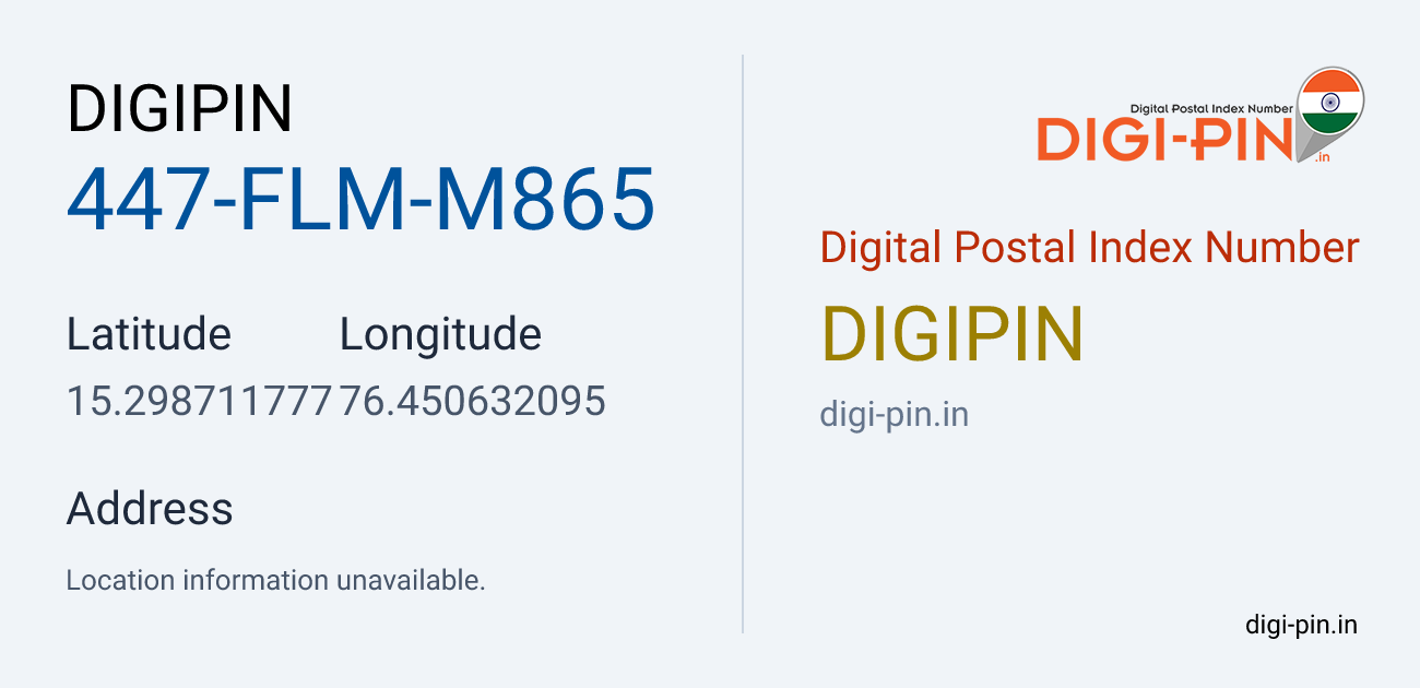 DigiPin 447-FLM-M865 location map showing coordinates 15.298712, 76.450632