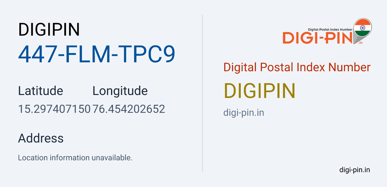 DigiPin 447-FLM-TPC9 location map showing coordinates 15.297407, 76.454203