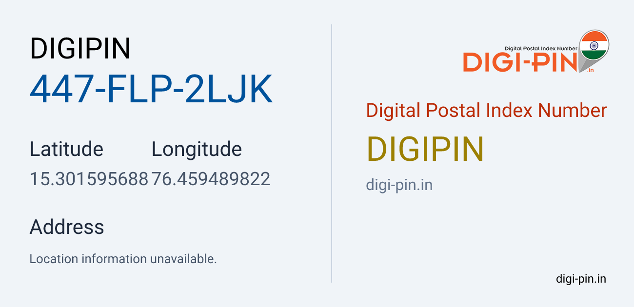 DigiPin 447-FLP-2LJK location map showing coordinates 15.301596, 76.459490
