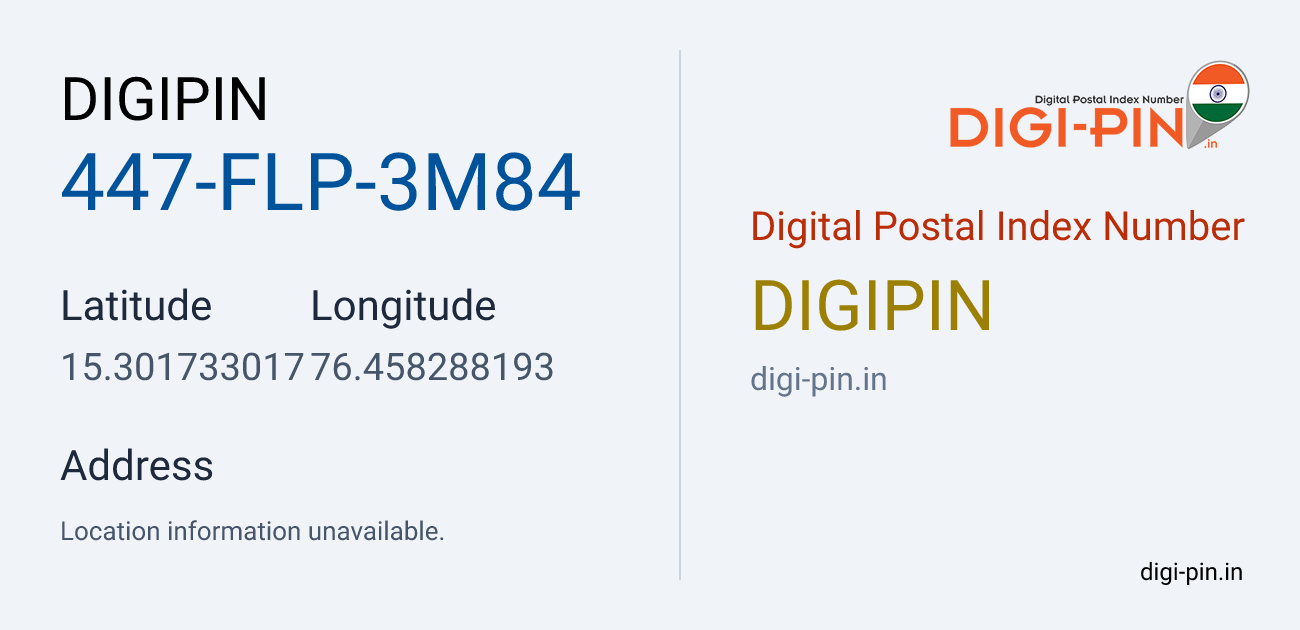 DigiPin 447-FLP-3M84 location map showing coordinates 15.301733, 76.458288