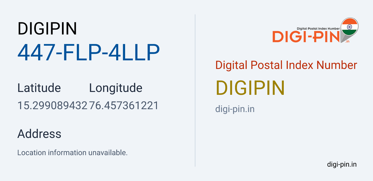 DigiPin 447-FLP-4LLP location map showing coordinates 15.299089, 76.457361