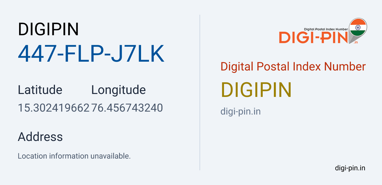 DigiPin 447-FLP-J7LK location map showing coordinates 15.302420, 76.456743