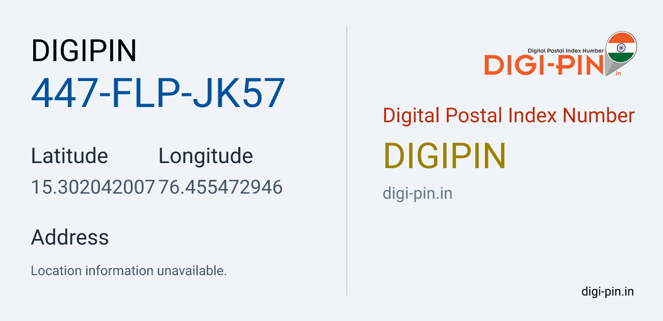 DigiPin 447-FLP-JK57 location map showing coordinates 15.302042, 76.455473