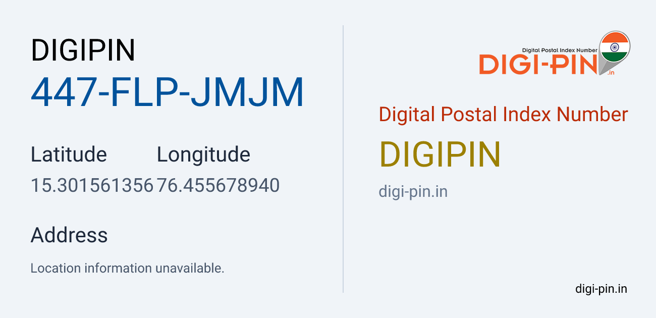 DigiPin 447-FLP-JMJM location map showing coordinates 15.301561, 76.455679