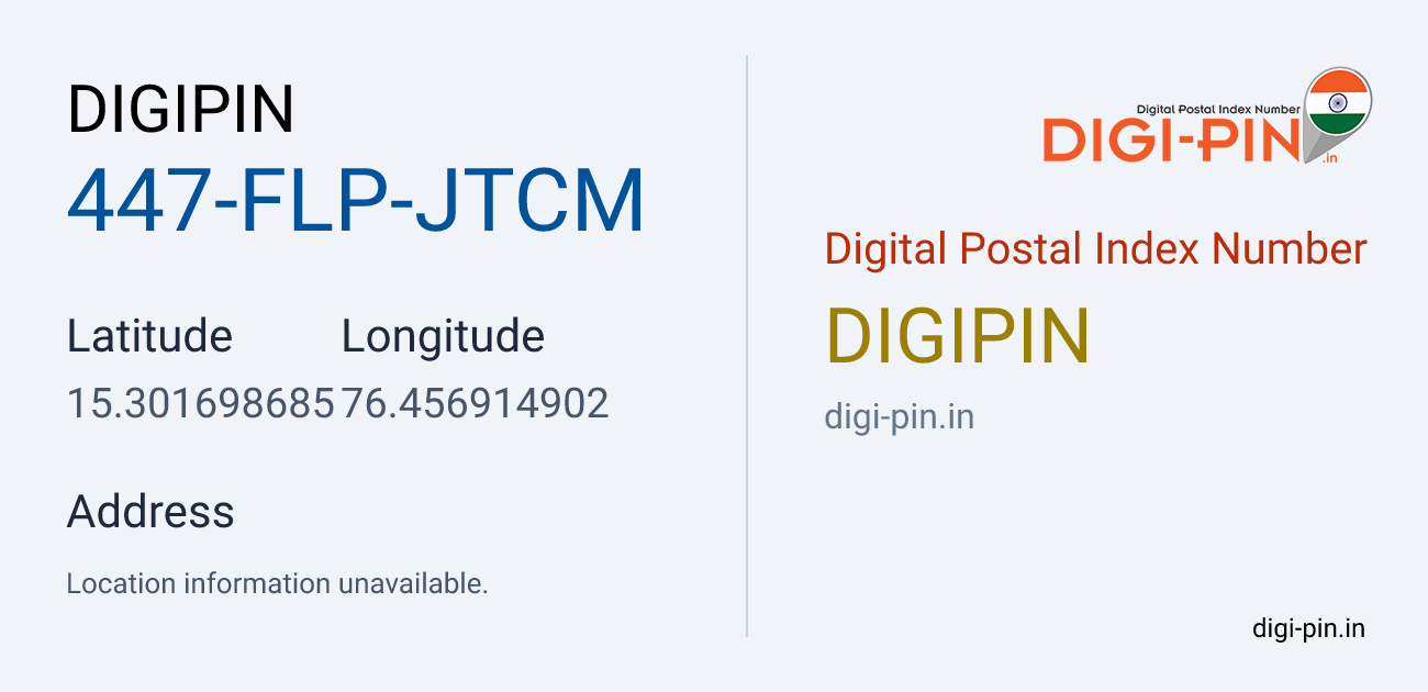 DigiPin 447-FLP-JTCM location map showing coordinates 15.301699, 76.456915