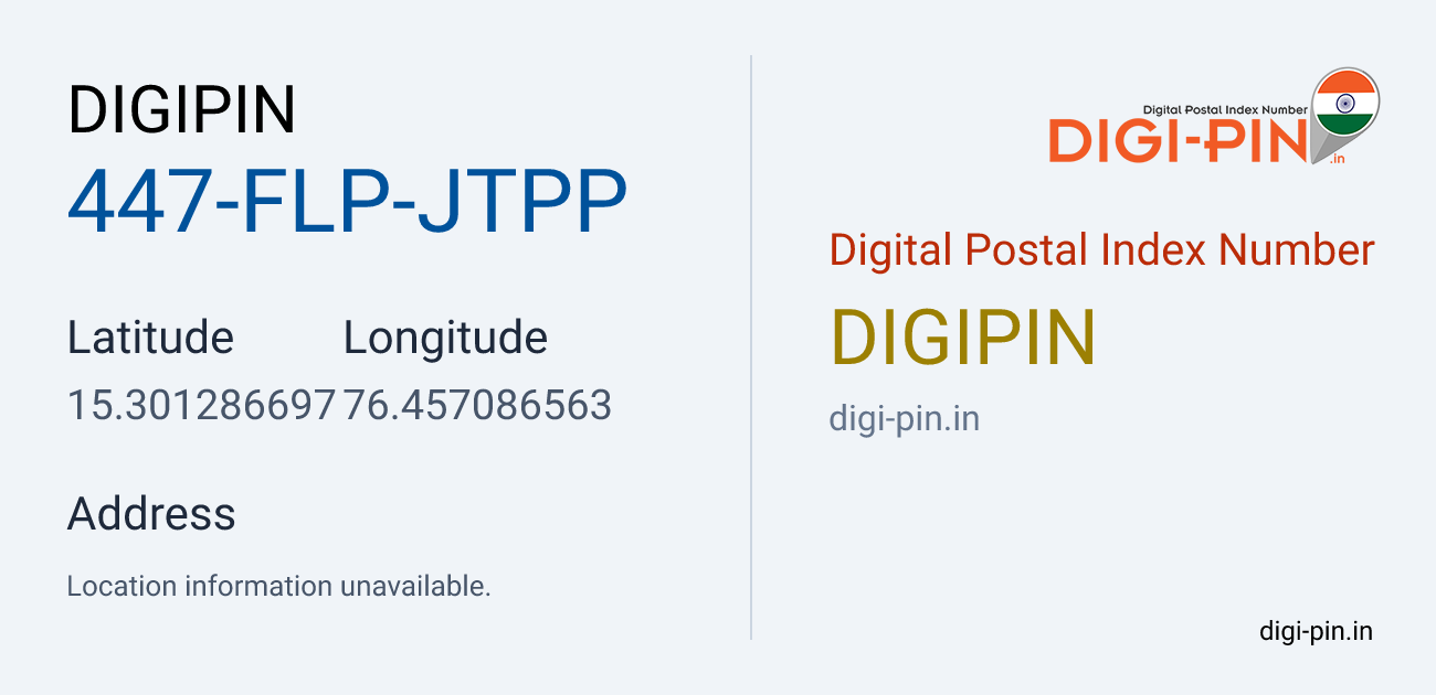 DigiPin 447-FLP-JTPP location map showing coordinates 15.301287, 76.457087